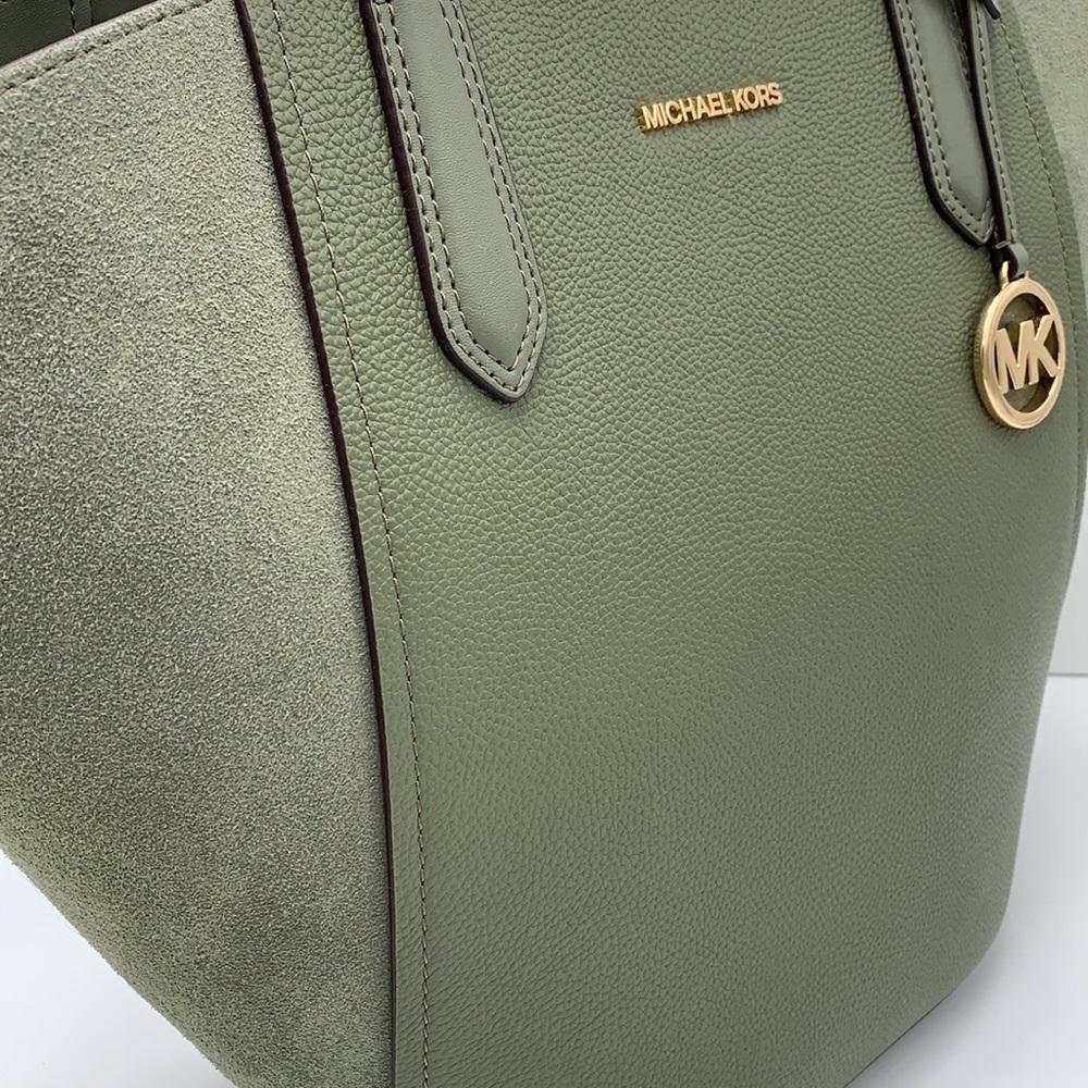 MICHAEL KORS PORTIA LARGE TOTE ARMY GREEN COLOR PEBBLED LEATHER/SUEDE - Picture 7 of 16